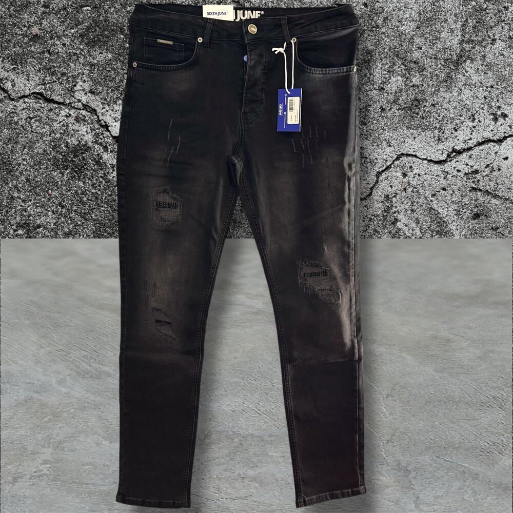 •NWT• Sixth June Paris Size 32 Black Faded Denim